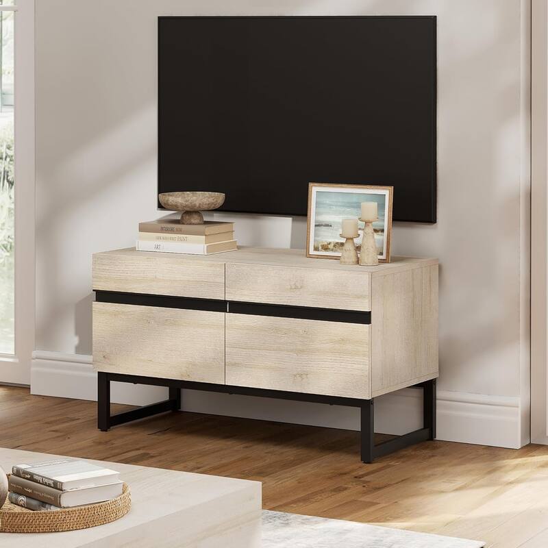 WAMPAT Modern TV Stand Entertainment Center TV Console with Storage Cabinets - 1 Pack - Beige