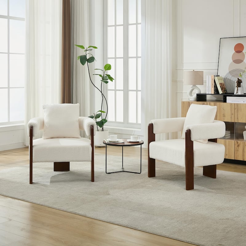 SEYNAR Modern Teddy Upholstered Fabric Round Armchair with pillow Set of 2