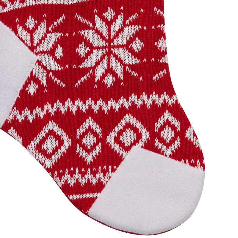 21.5 RedWhite Knitted Snowflake Christmas Stocking with Fleece Cuff