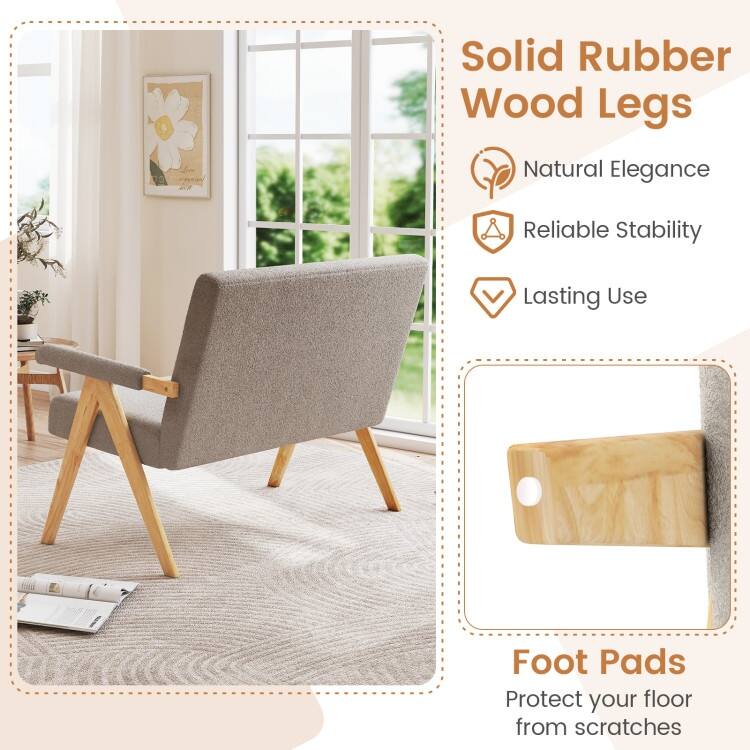 Sherpa Fabric Rubber Wood Loveseat Sofa with Cushions and Ergonomic Design - 47" x 29" x 36"
