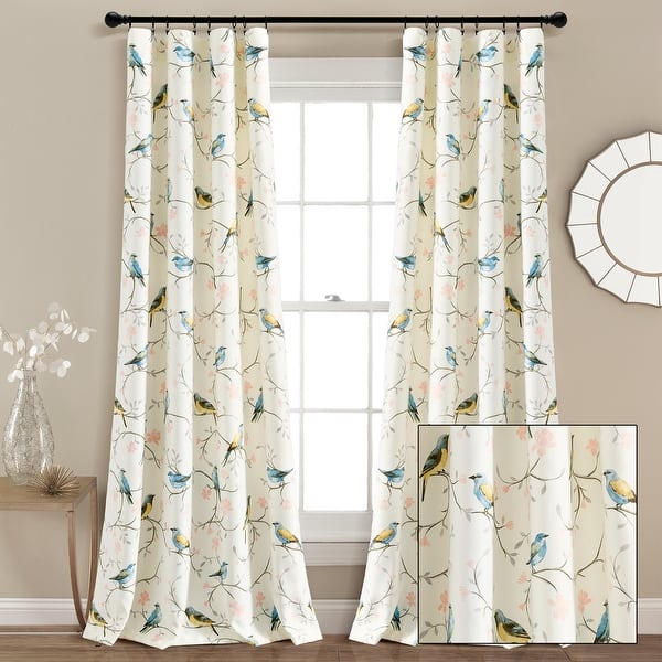 Lush Decor Botanical Bird And Flower Light Filtering Window Curtain ...
