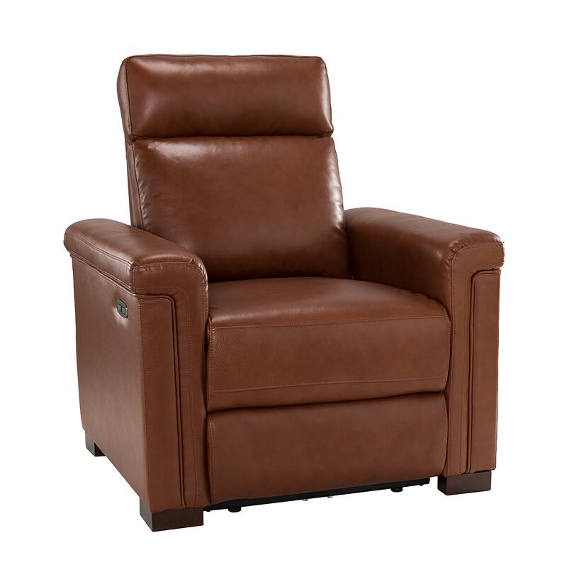 Alicia 34.65" Wide Contemporary Classic Genuine Leather Power Recliner With USB Port