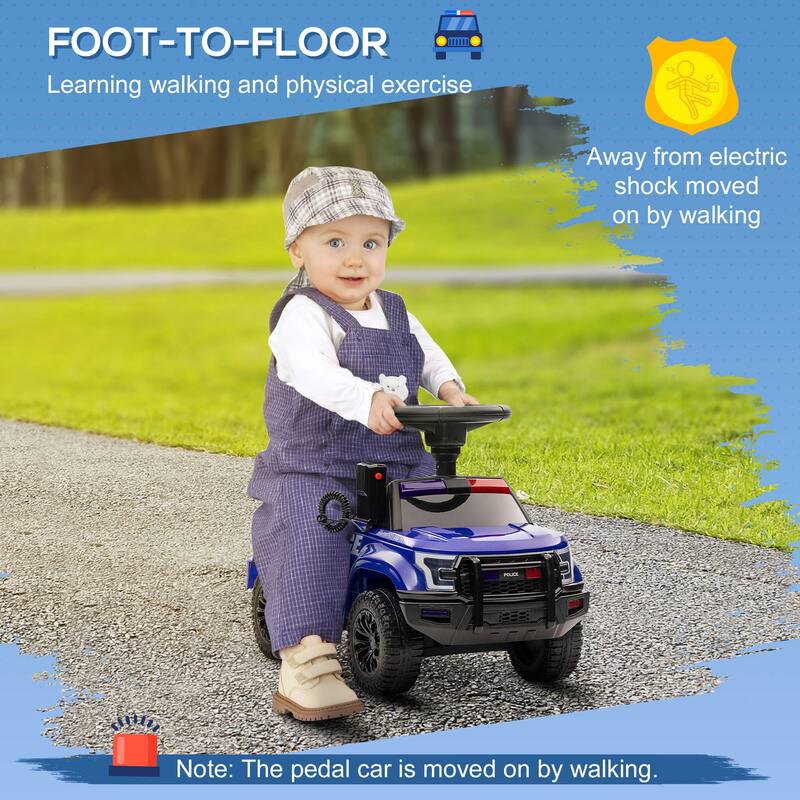 Kids Push Ride-On Car with Working PA System & Horn, Police Truck Style with Under-Seat Storage, 18 Months to 5 Years