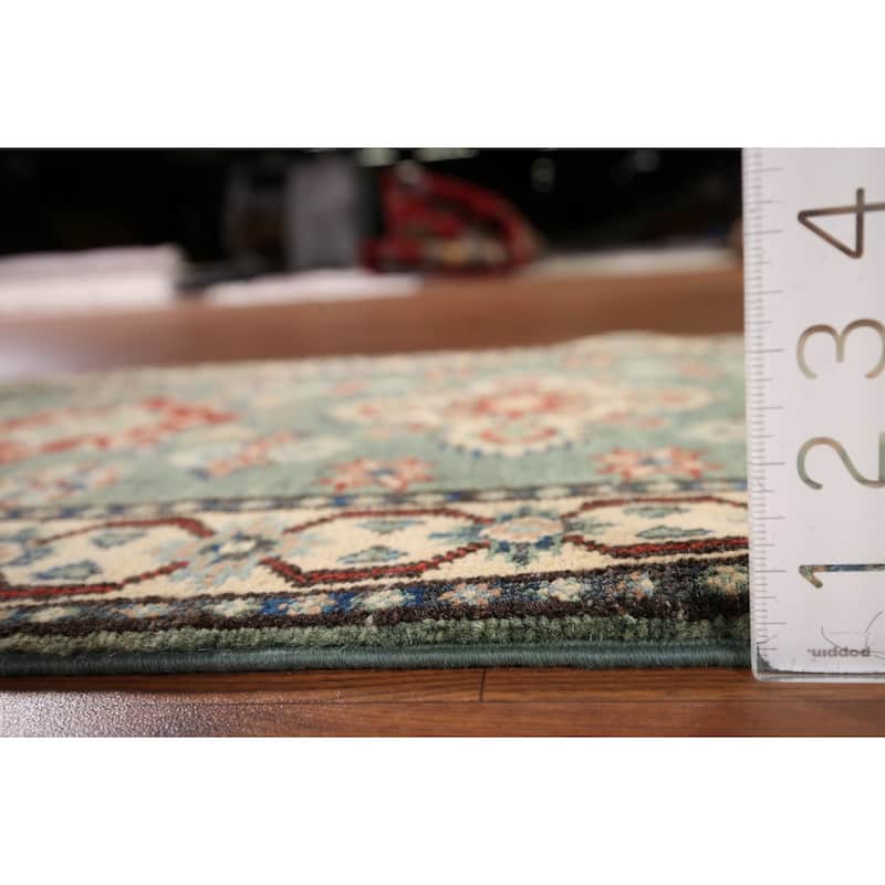 Green Geometric Kazak Oriental Runner Rug Handmade Wool Carpet - 2'2" x 5'11"