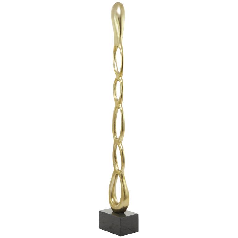 Aluminum Metal Abstract Tall Linked Floor Decorative Sculpture with Black Base - Black, Gold, Silver - Roche River Decor