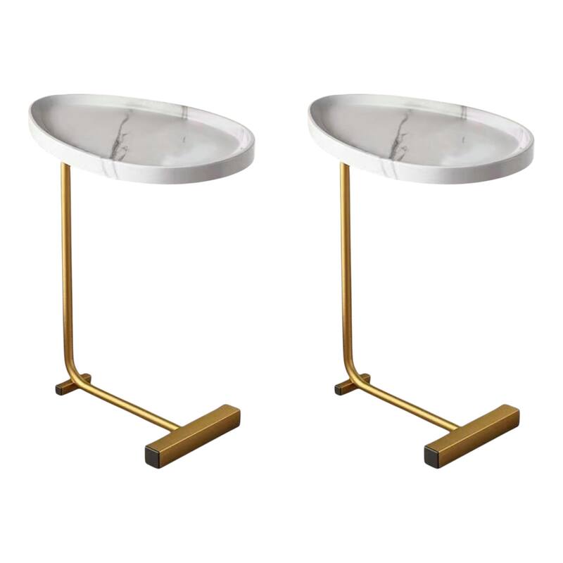 HomeRoots Set of Two White and Gold Faux Marble and Metal Oval End Tables - 11.80 in. x 23.62 in. x 17.72 in.