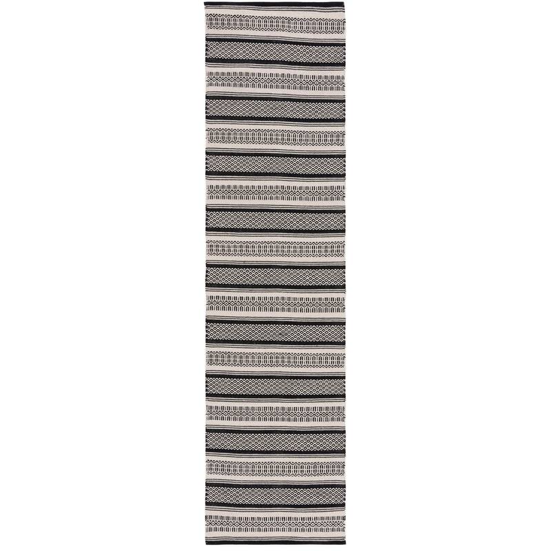 SAFAVIEH Handmade Montauk Ines Stripe Rug - 2'3" x 9' Runner - Black/Ivory