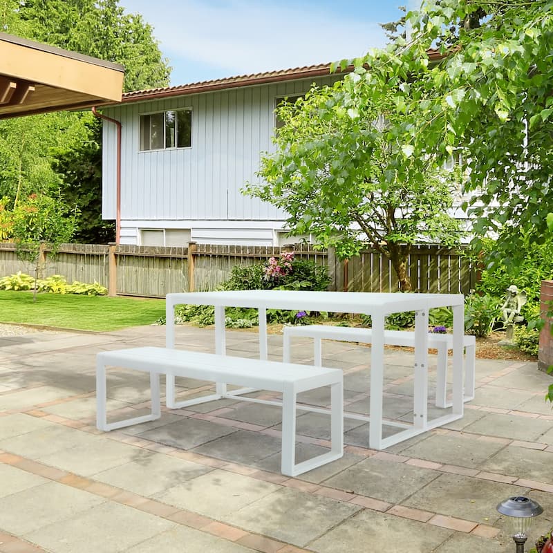 Aoodor 3-Piece Outdoor Patio Dining Set, Aluminum Furniture Set with 1 Rectangular Picnic Table and 2 Benches - N/A