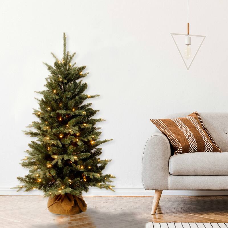National Tree Company 4 ft. Burlap Christmas Tree with Clear Lights - 4 Foot - 4 Foot - Green