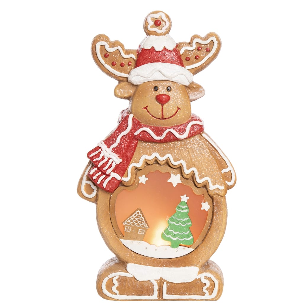Transpac Resin 16.5 in. Multicolored Christmas Light Up Gingerbread Santa/Reindeer
