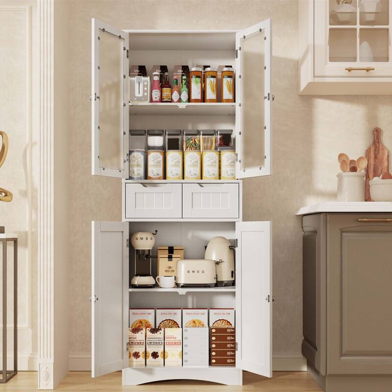 Tall Kitchen Pantry Cabinet, Freestanding Storage Cabinet, Bathroom Storage Cabinet with Doors - White