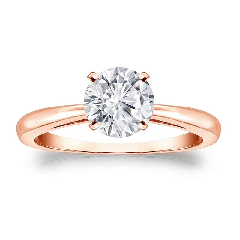 Auriya 14k Gold Brilliant Round 2 carat Moissanite Solitaire Engagement Ring - Rose - 6