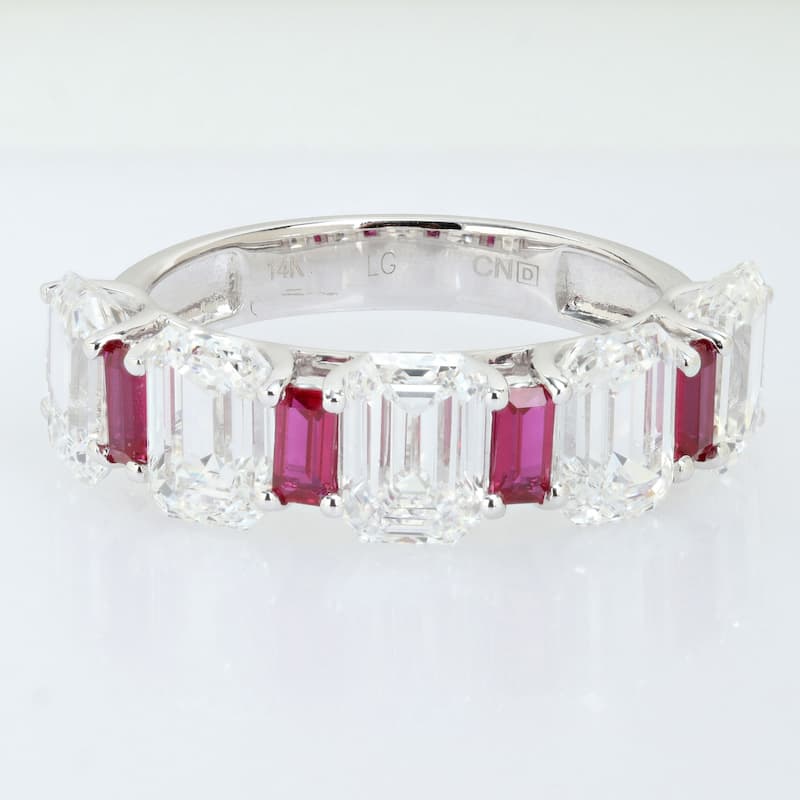 Miadora 5ct TDW Lab-Grown Diamond and 1ct TGW Created Ruby Semi-Eternity Ring in 14k White Gold