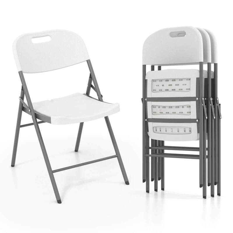Costway Folding Chairs Set of 4/8/12 HDPE Plastic Chairs with Metal - 4 PCS - Set of 4