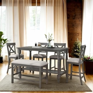 Elegant 6-Piece Counter Height Dining Table Set Table with Shelf 4 ...