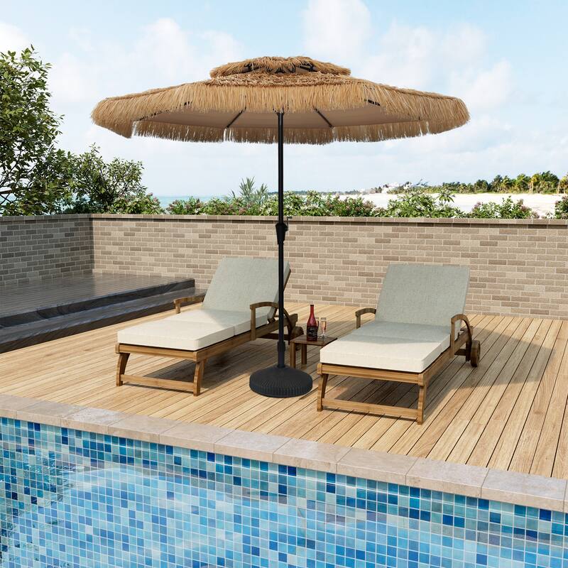 Clihome 9 Ft. Outdoor Double Top Hawaiian Style Thatch Umbrella