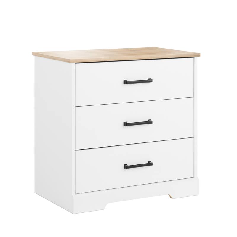 Prepac Rustic Ridge Farmhouse Nightstand Bedside Table, Nightstand for Bedroom, End Table with 3 Drawers - White & Oak