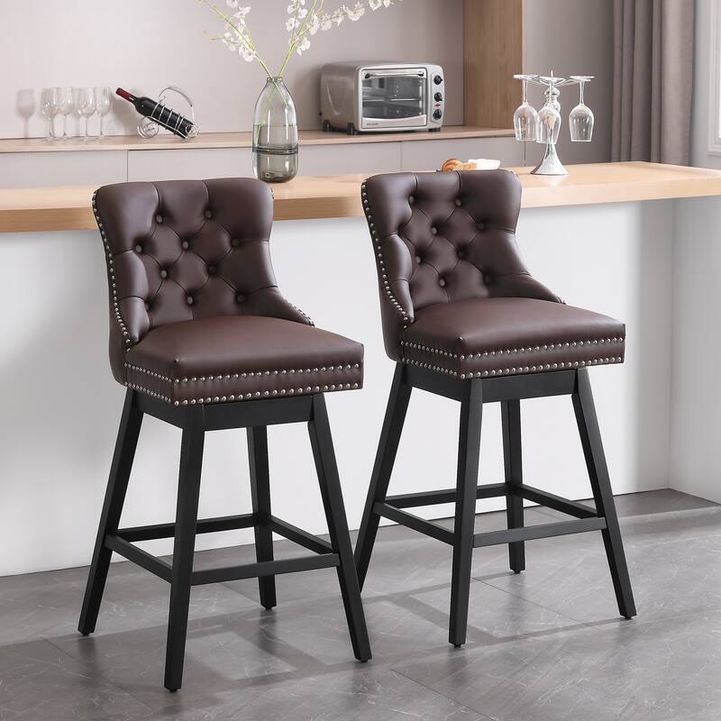 26"/30" Faux Leather Swivel Counter or Bar Height Stools - Set of 2 - Brown - Bar Height