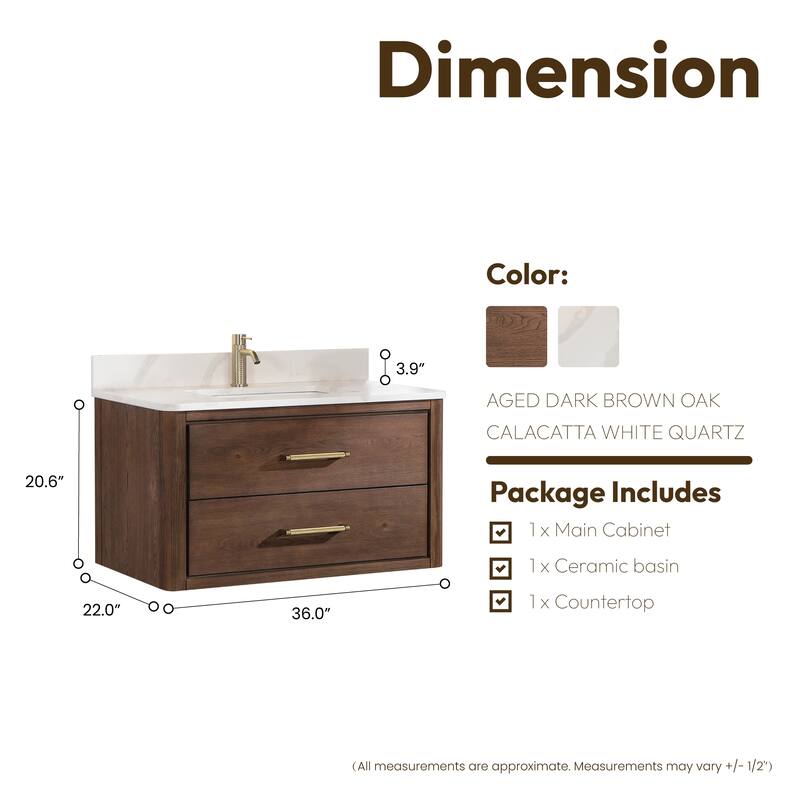 Cristo Floating Bath Vanity with White Quartz Stone Top without Mirror