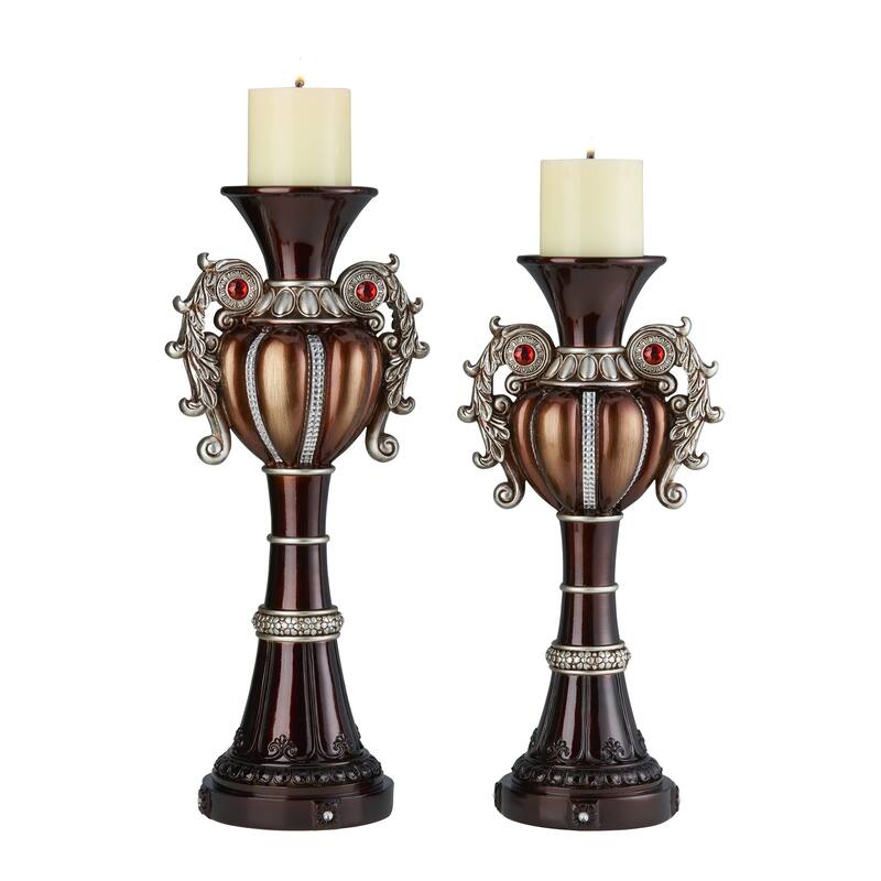 HomeRoots Set Of Two Bronze Tabletop Urn Shape Pillar Candle Holders - 8