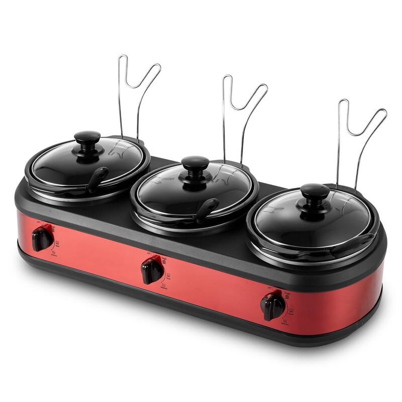 Elite Cuisine EWMST435 7.5qt. Capacity Triple Slow Cooker Buffet - Black