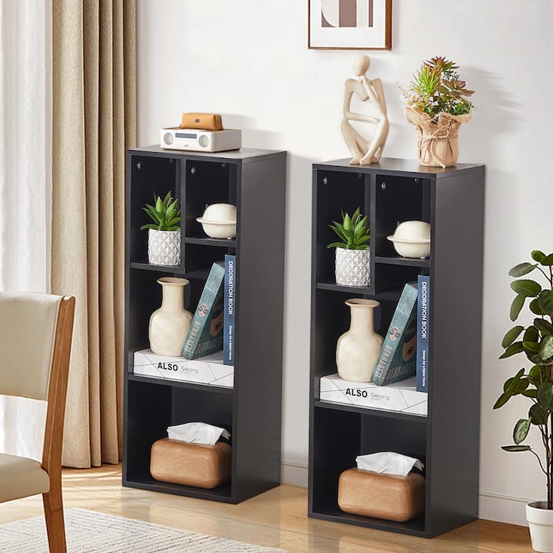 Javlergo Set of 2 Modern 4-Tier Bookshelves Asymmetric Storage Shelf Horizontal or Vertical Bookcase for Living Room Bedroom - Black