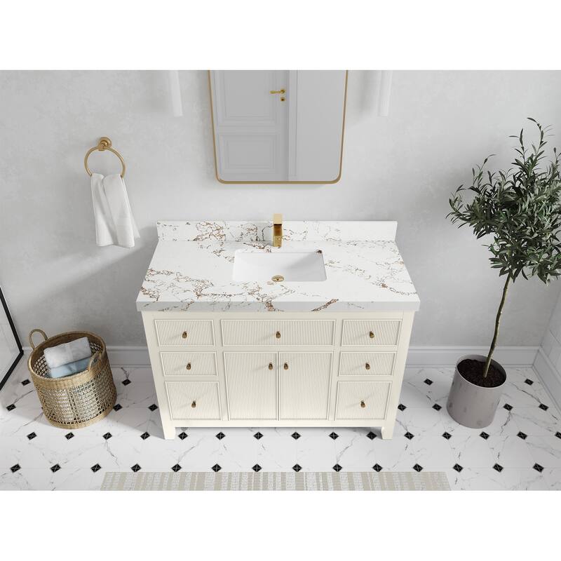 Willow Collections 48 in W x 22 in D Sonoma Free Standing Reeded Single Sink Bathroom Vanity with Countertop - 2"Viola Gold - Ivory
