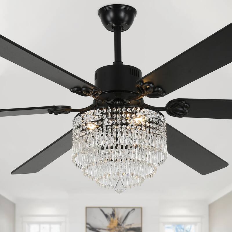 Bella Depot 65" Crystal Ceiling Fan with Light Kit and Remote Control,6-Speed Reversible Ceiling Fan - 65 Inches - Black
