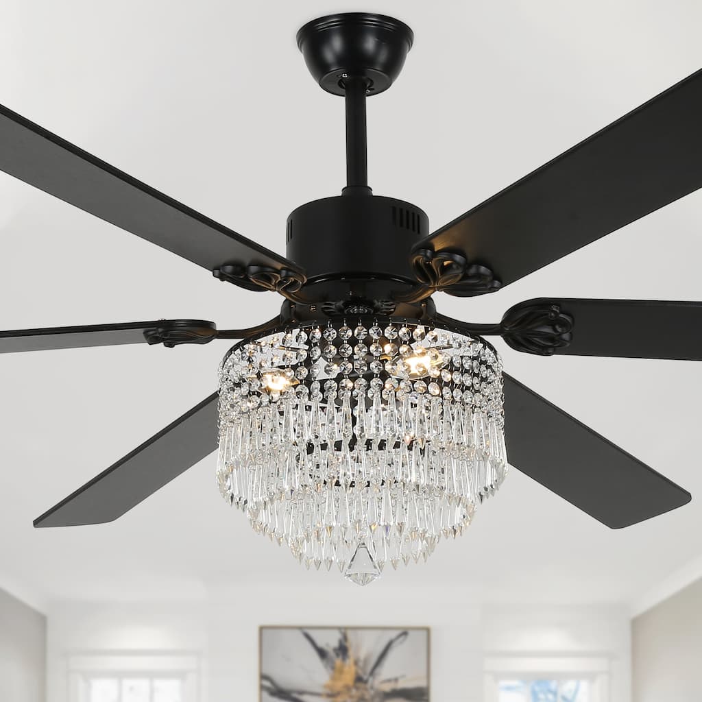 Bella Depot 65" Mondern Crystal Drum Ceiling Fan 6-Speed Reversible with Light and Remote