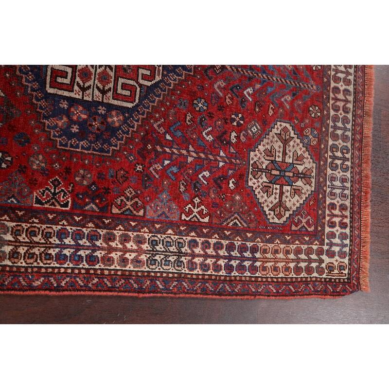 Pre-1900 Antique Vegetable Dye Shiraz Persian Wool Area Rug Handmade - 3'9" x 5'1"