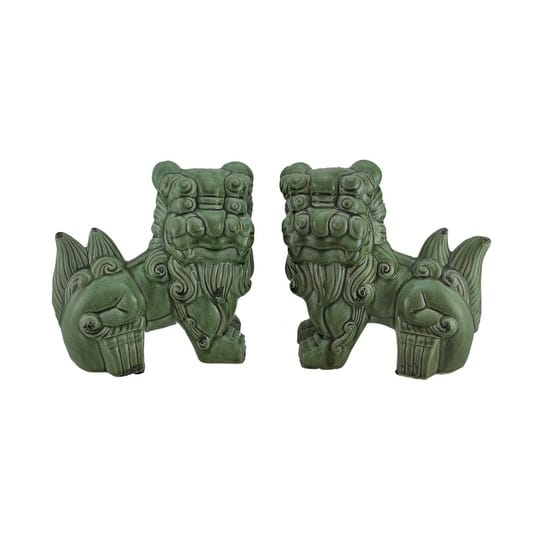 Shop Set Of 2 Green Ceramic Vintage Finish Foo Dog Statues 12 X