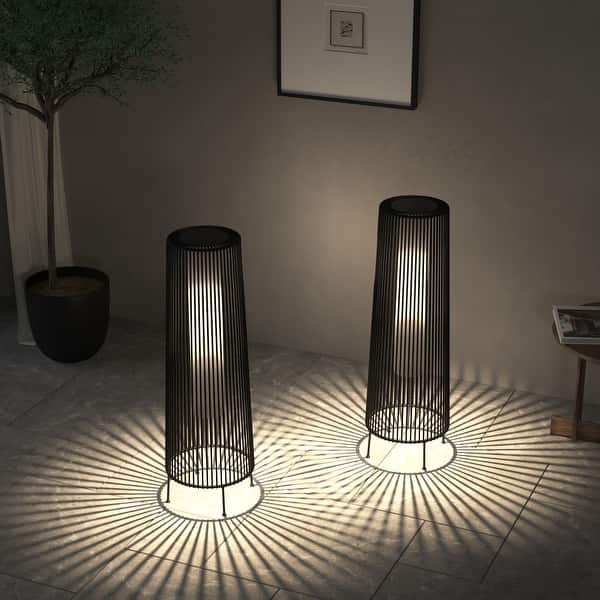 2 Pack Outdoor Solar Light Floor Lamps - 8.6"x8.6"x26.7" - Black-2Pack