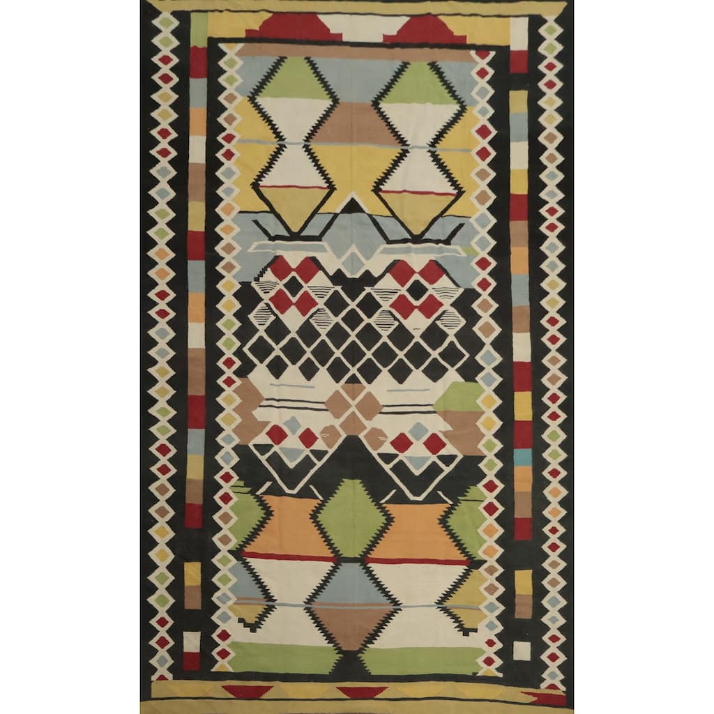 Hand Woven Oriental 100% Wool Carpet Southwestern Modern Multi-Colored Kilim Area Rug - 14' 2'' X 9' 8''