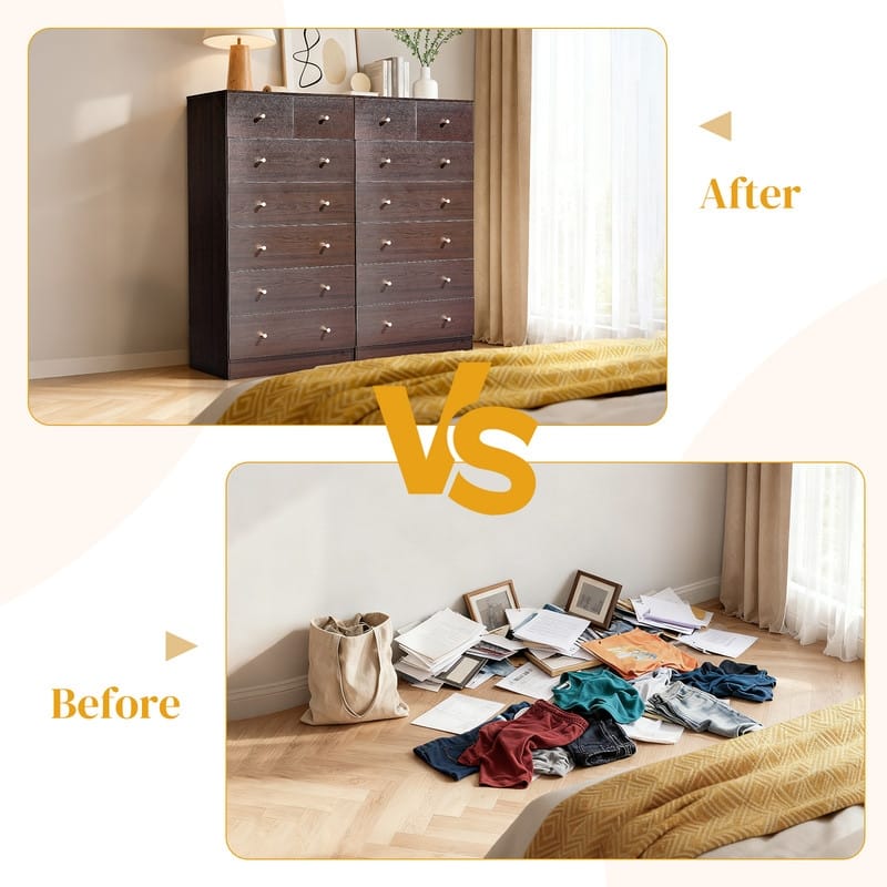 Large 7-Drawer Dresser For Bedroom And Chest Of Drawers With Sturdy Construction Wood Storage Organizer For Closet