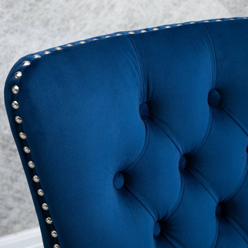 Upholstered Button Tufted Back Velvet Dining Chair with Nailhead Trim