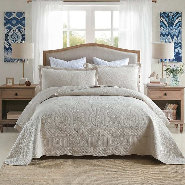 MarCielo 3Pcs 100% Cotton Oversized Quilt Bedspread Coverlet Set TF