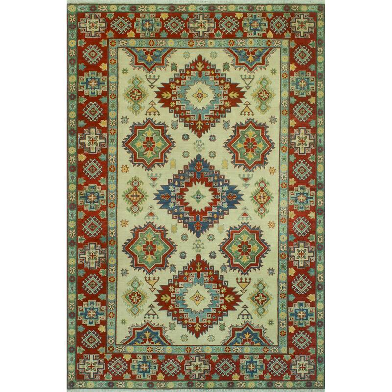 Noori Rug Kazak Clyftun Ivory/Red Rug - 6'6" x 9'6"
