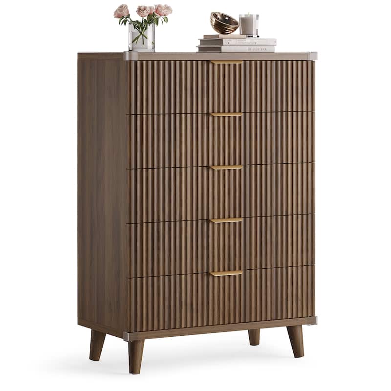 5 Drawer Tall Dresser for Bedroom, Slim Boho Bedroom Furniture