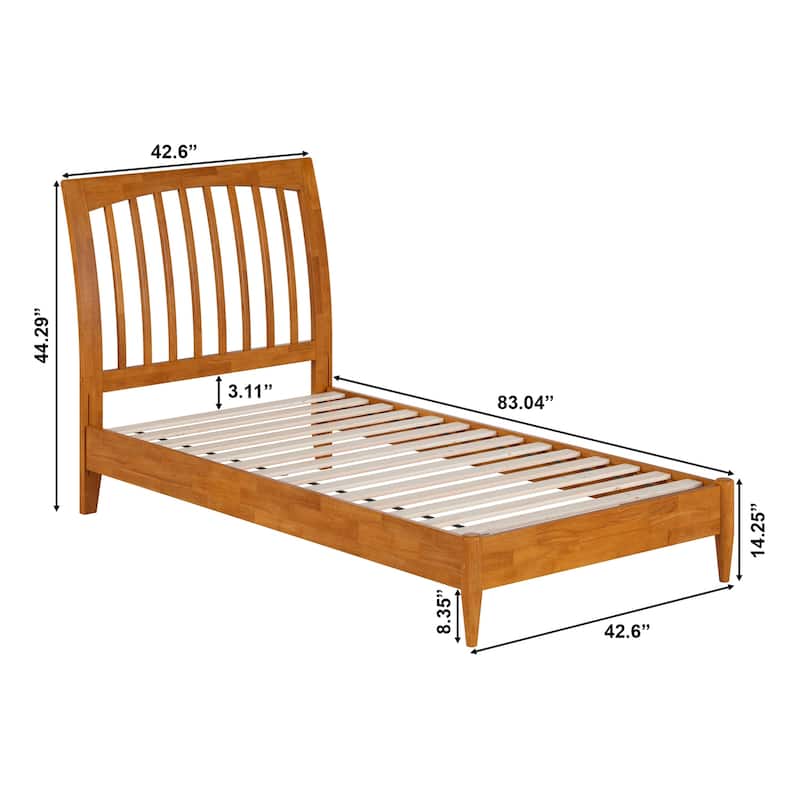 Solid Wood Sleigh Bed - Low Profile Platform Bed Frame, Twin Size, Light Toffee Finish
