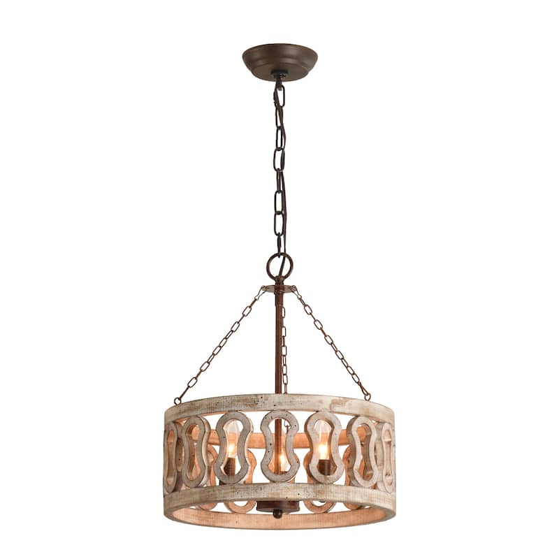 Oaks Aura Mid Century 3-Light Drum Shade Rustic Wood Lighting Distressed Farmhouse Chandelier