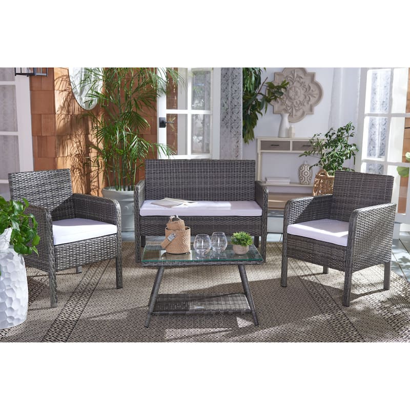 SAFAVIEH Outdoor Aboka Wicker/ Steel 4-piece Patio Conversation Set