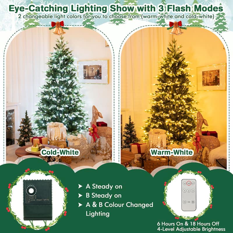 Gymax 6 FT Per-Lit Artificial Christmas Tree Hinged Xmas Tree w/ Quick