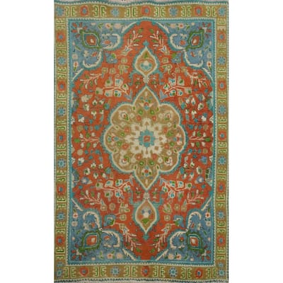 Hand Knotted Oriental 100% Wool Carpet Traditional Floral Oranges & Rust Tabriz Area Rug - 4' 8'' X 3' 2''