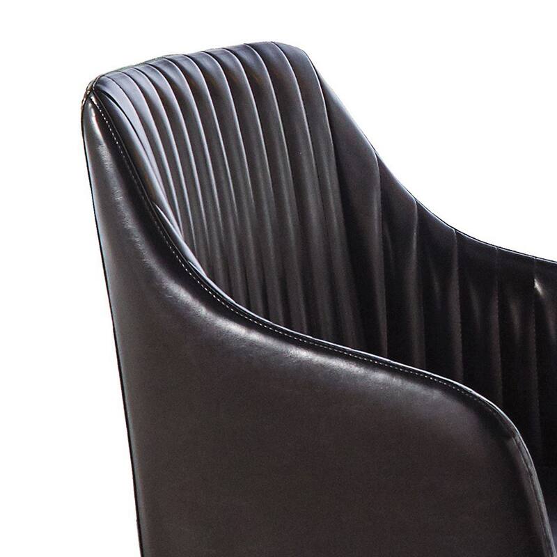24 Inch Swivel Accent Chair, Black Faux Leather Seat, Channel Tufted Design