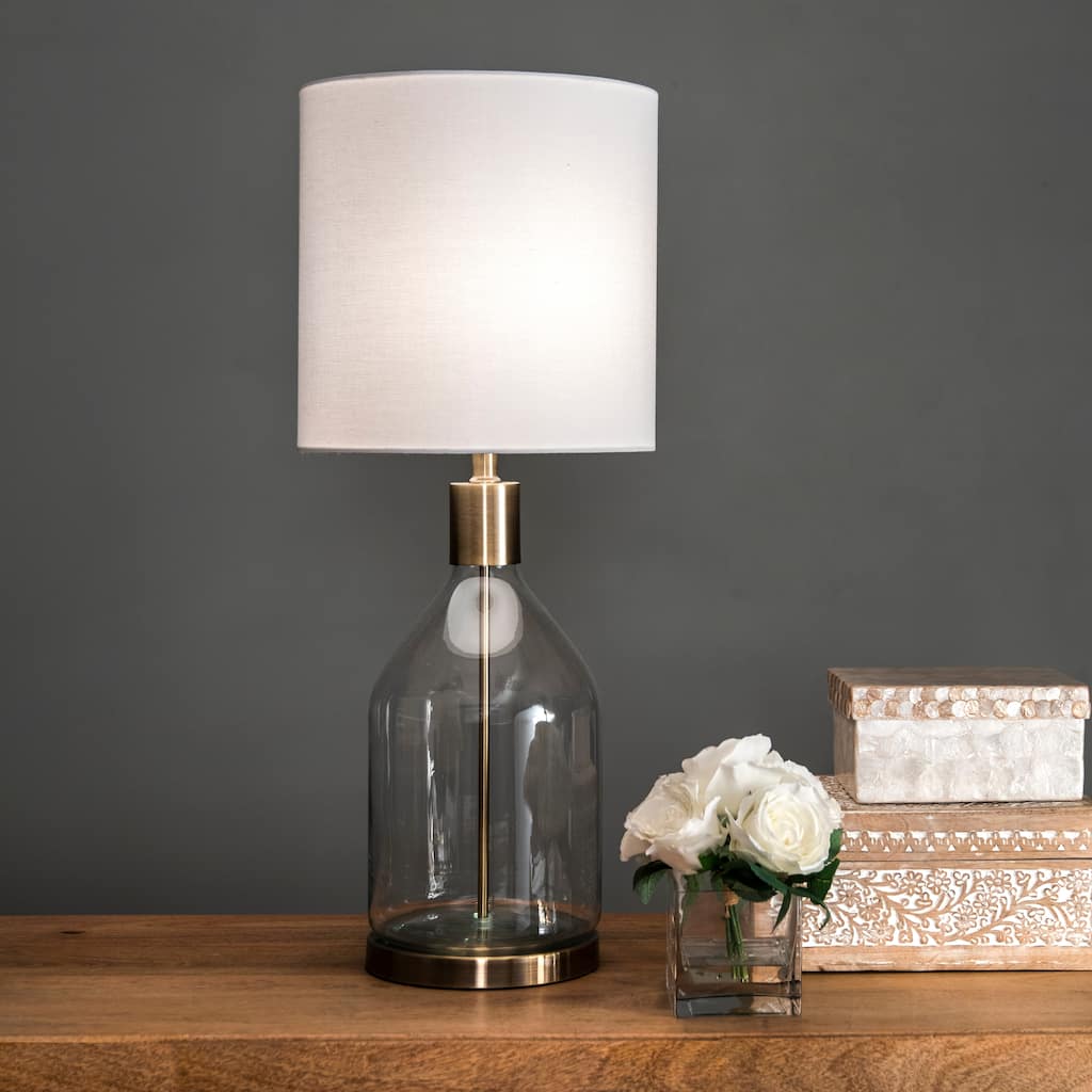 Nuloom 29" Yolanda Glass Linen Shade Table Lamp - 12"W x 12"D x 29"H