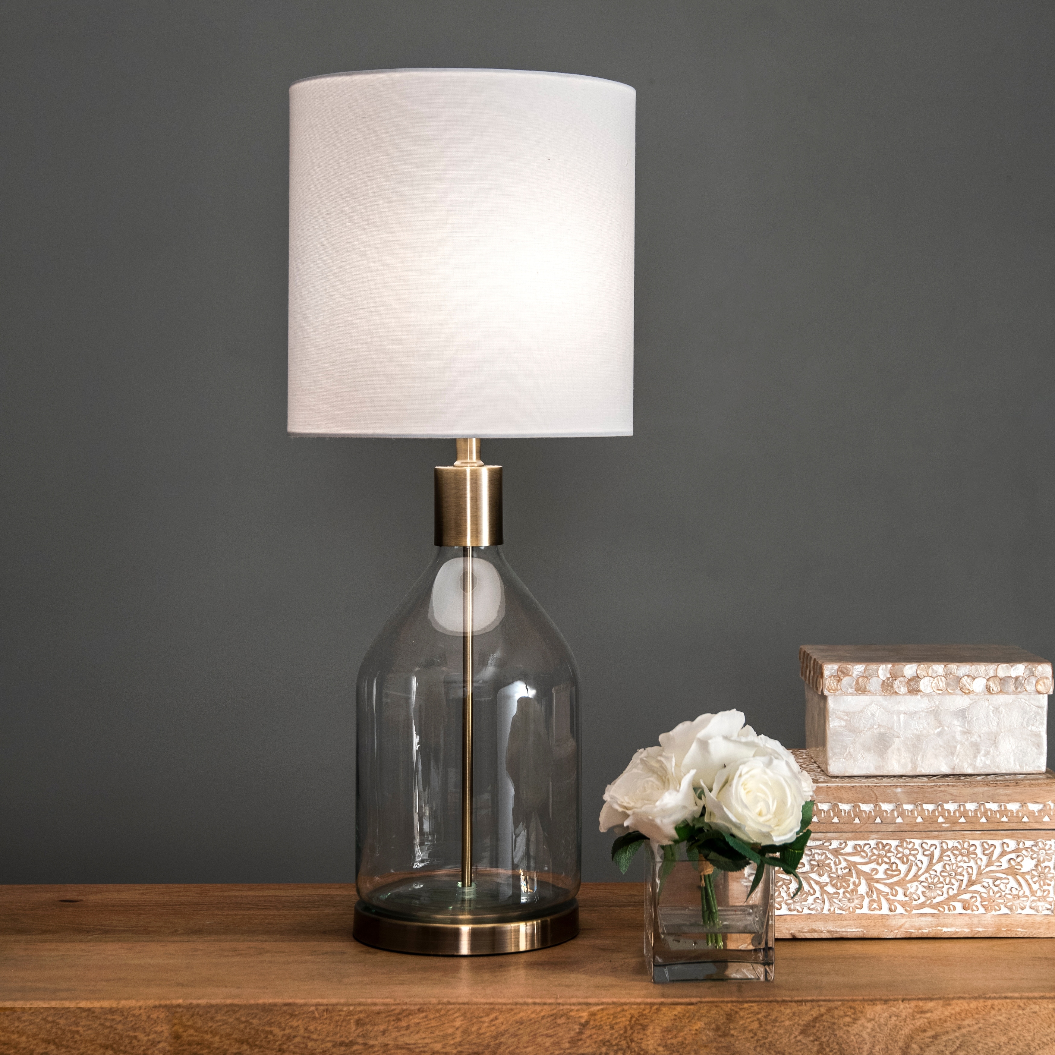Nuloom 29" Yolanda Glass Linen Shade Table Lamp - 12"W x 12"D x 29"H