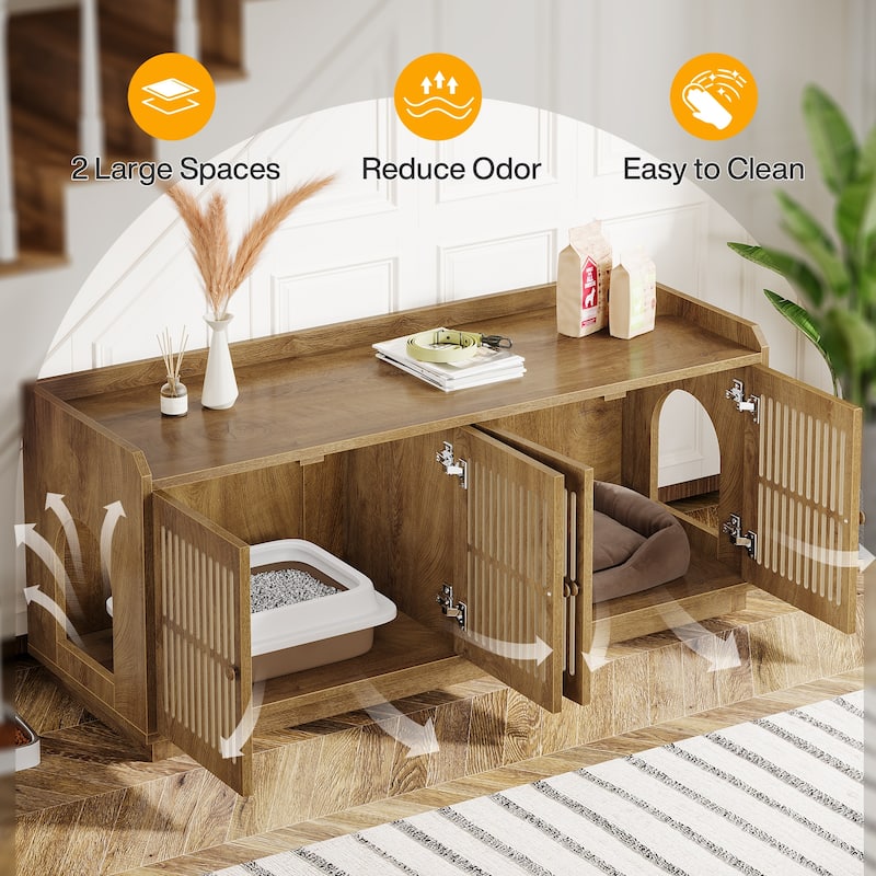55-Inch Extra Large Cat Litter Box Enclosure with 2 Cabinets