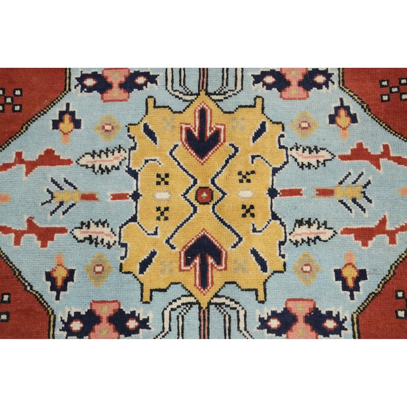 Hand Knotted Oriental 100% Wool Carpet Traditional Medallion Oranges & Rust Heriz (serapi) Area Rug - 9' 0'' X 6' 0''