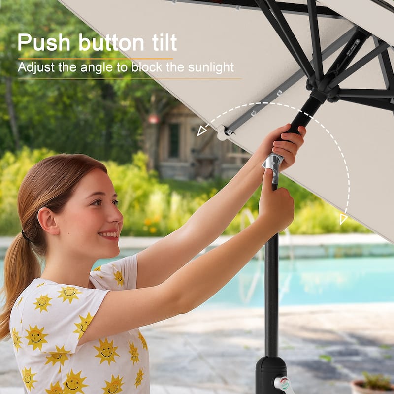 LIVOOSUN 9Ft Patio LED Market Umbrella Outdoor Table Steel Umbrella