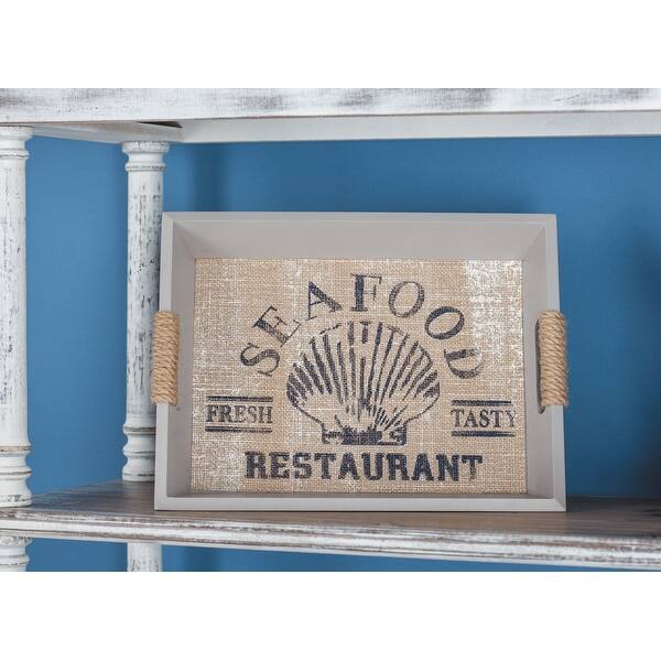 slide 1 of 8, White MDF Coastal Tray (Set of 2) - 15 x 12 x 2 - 15 x 12 x 2